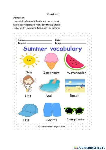 Summer vocabulary