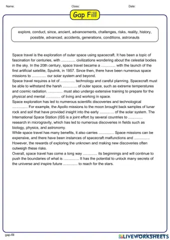 Vocabulary Cloze - Space Travel