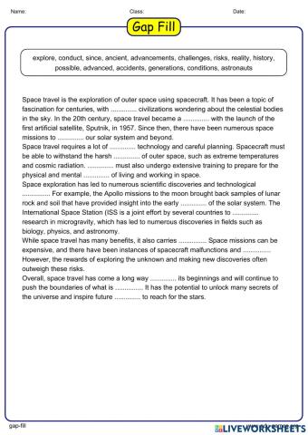 Vocabulary Cloze - Space Travel