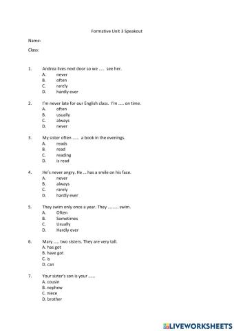 Quiz unit 3 speakout