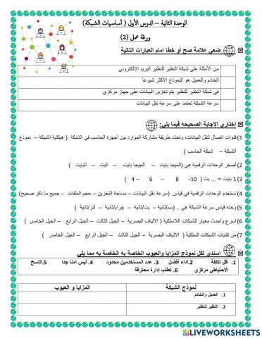 ورقة عمل اساسيات الشبكة2