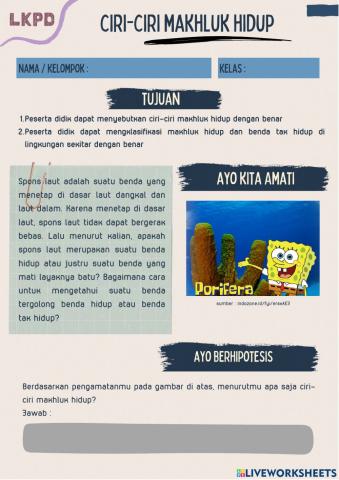 Lkpd ciri-ciri makhluk hidup