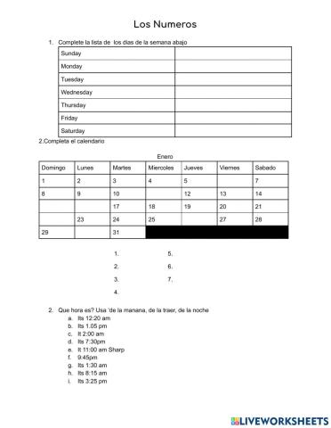 Calender and time in spanish