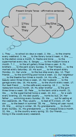 Present Simple affirmative go-goes