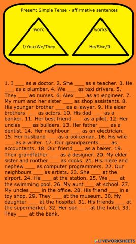 Present Simple affirmative work-works