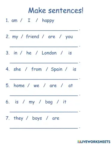 Make sentences present simple to be am is are