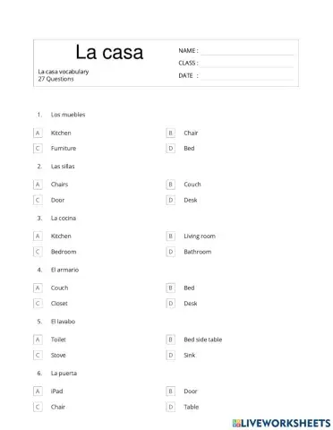 La casa vocabulario