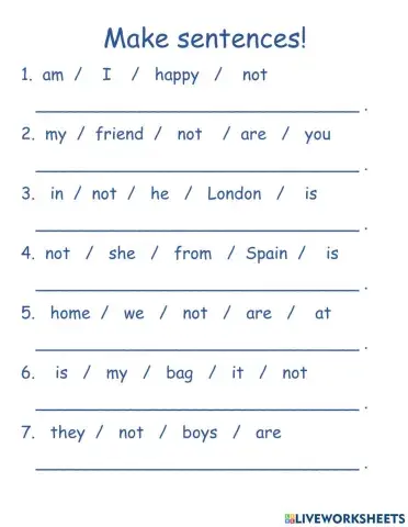 Make sentences (negative) present simple to be am is are