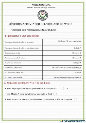 Métodos abreviados del teclado de word