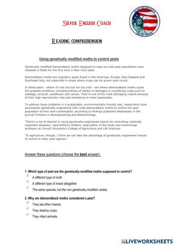 Reading comprehension -Using genetically modified moths to control pests