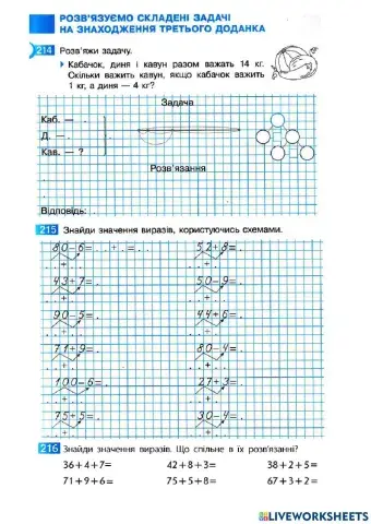 Розв’язуємо складені задачі на знаходження третього доданка