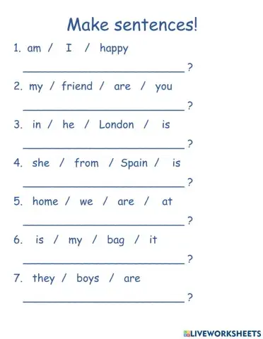 Make sentences (questions) present simple to be am is are