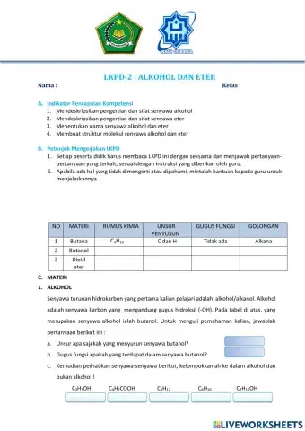 LKPD 2 Lanjutan Senyawa Turunan Alkana Part 2 Alkohol dan Eter