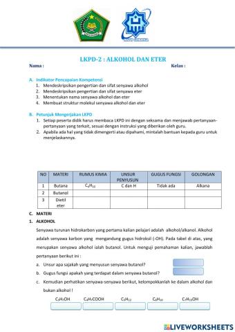 LKPD 2 Lanjutan Senyawa Turunan Alkana Part 2 Alkohol dan Eter