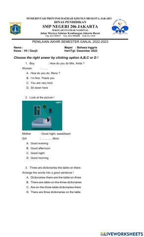 Soal PAS ganjil kls 7