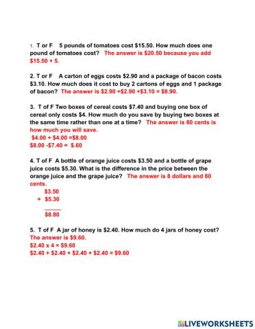 Solving money word problems page 3