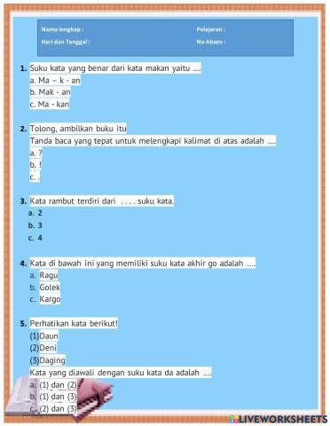 Soal bahasa indonesia kelas 1 semester 2