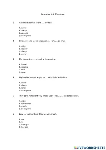 Quiz unit 3 speakout