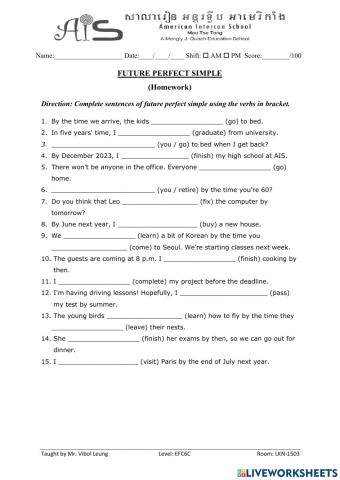 Future Perfect Simple