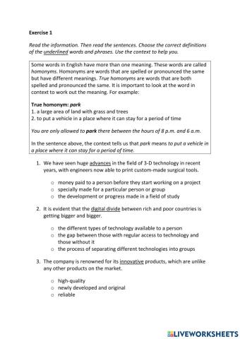 IE3, Unit 6, Grammar and Vocabulary, Exercise 1