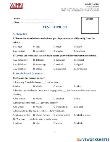 Test G10 topic 11