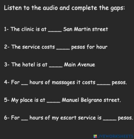 Listening:  Addresses, prices, numbers