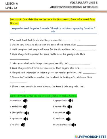 Adjectives about attitude