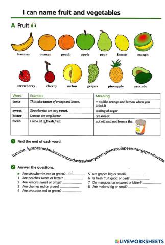 Basic Vocabulary-25 Fruit and Vegetables