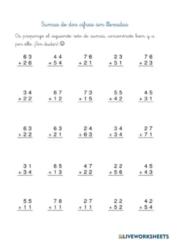 Sumas sin llevadas