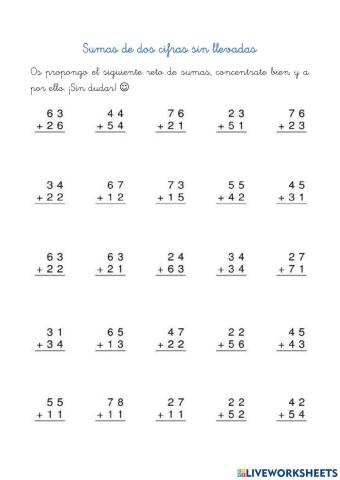 Sumas sin llevadas