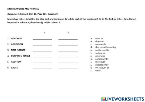 outcomes advanced unit 11 linkers ex 9