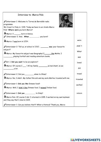 Marco Polo: Wh and Yes-No past simple questions