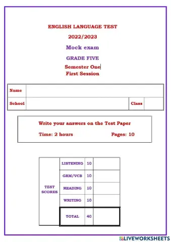 Grade 5 The English Language Test ( 1 ) S 1
