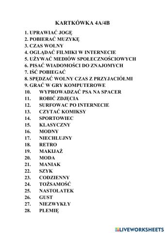 Kartkówka klasa VII a