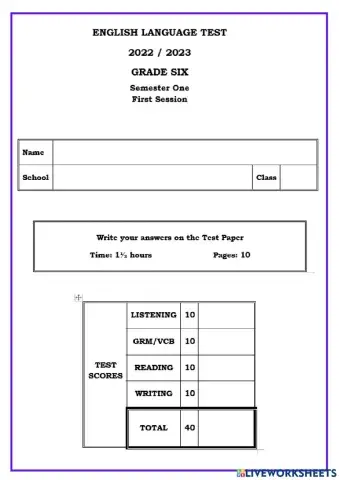 Grade 6 The English Language Test ( 1 ) S 1