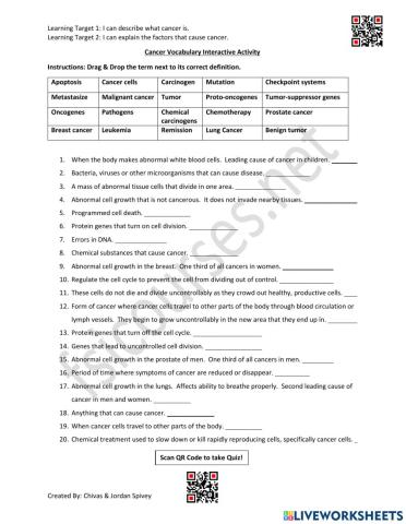 Cancer Vocabulary Interactive Activity