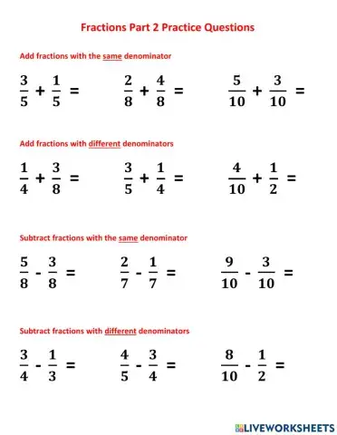 Fractions practice