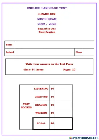 Grade 6 The English Language Test ( 2 ) S 1