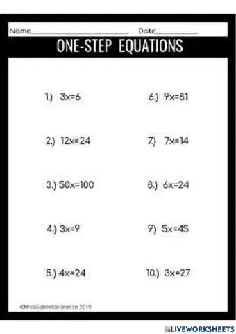 Solve one step multiplication equations