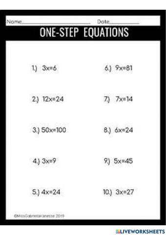 Solve one step multiplication equations