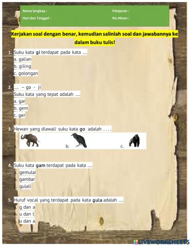 Soal bahasa indonesia suku kata kelas 1