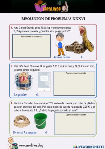 Matemáticas 5º. Resolución de problemas XXXVI