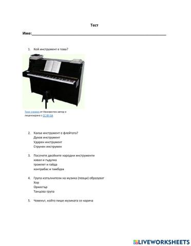 Тест по музика