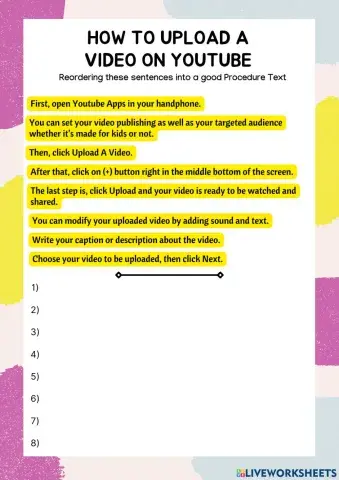 Worksheet Procedure Text How to Upload Video on Youtube