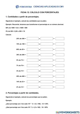 Ficha 12. cálculos con porcentajes