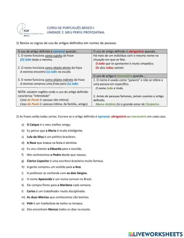 Uso de artigos definidos em nomes próprios