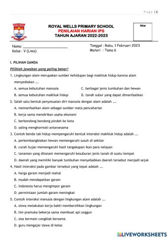 Ulangan Harian Tema 6 Kelas 5