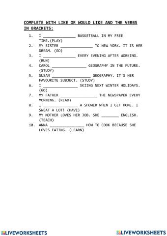 Homework - like vs would like