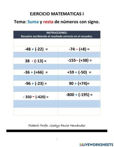 Suma y Resta num. con signo