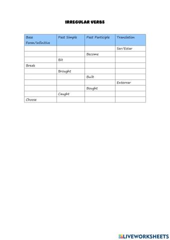Irregular verbs test 1